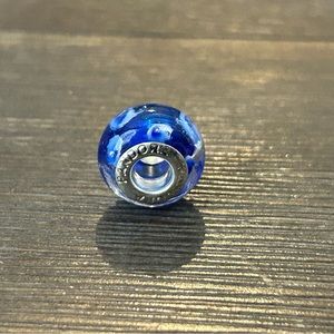 Pandora Charm Wavy Blue & White Circles Murano Glass